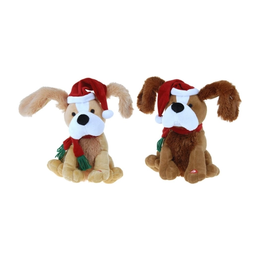 Peluche Sonore Chien Noël Avec Mouvement 18,5x28x25cm