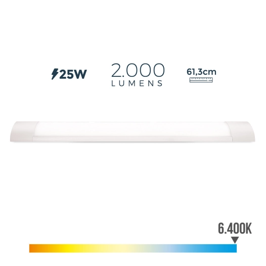 Réglette Électronique Led 25w 6400k Lumière Froide 2000lm 12x61x3,1cm Edm