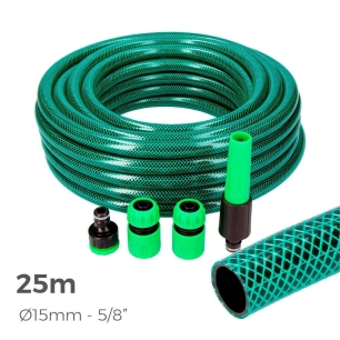 Kit Tuyau D'arrosage Basic Line Ø Intérieur 15mm Ø Extérieur 19mm (5/8'') - Rouleau 25m Avec Accessoires Edm