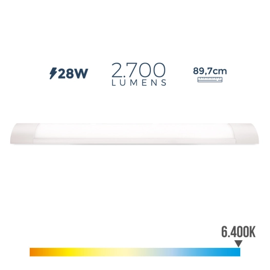 Réglette Électronique Led 28w 6400k Lumière Froide 2700lm 8x89,7x3,1cm Edm