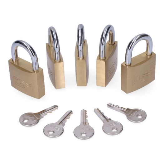 Pack De 5 Cadenas Laiton, Arche Normal, 5 Clés Identiques - 40 X 23 Mms - Edm