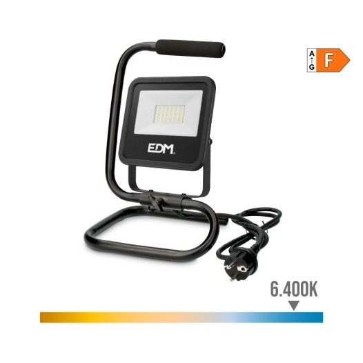 Projecteur Led Avec Support 30w 2370lm 6400k Lumière Froide Noire Série Edm