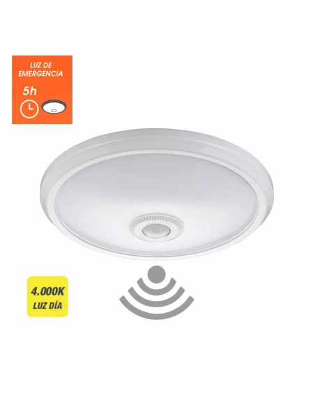 Plafonnier À Led Avec Détecteur Et Éclairage De Secours Ip20 16w 30 Leds 4000k Daylight Edm