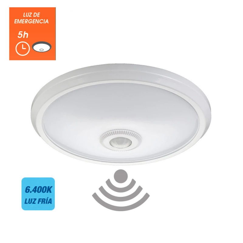 Plafonnier À Led Avec Détecteur Et Éclairage De Secours Ip20 16w 30 Leds 6400k Edm