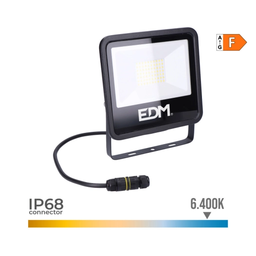 Projecteur Led 50w 4000lm 6400k Lumière Froide Black Séries 19,2x17,5x2,9cm Edm