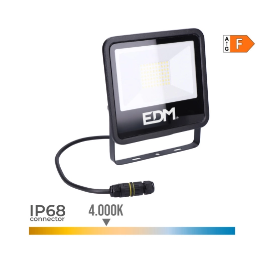 Lumière Projecteur Led 50w 4000lm 4000k Lumière Du Jour Noir Série Edm