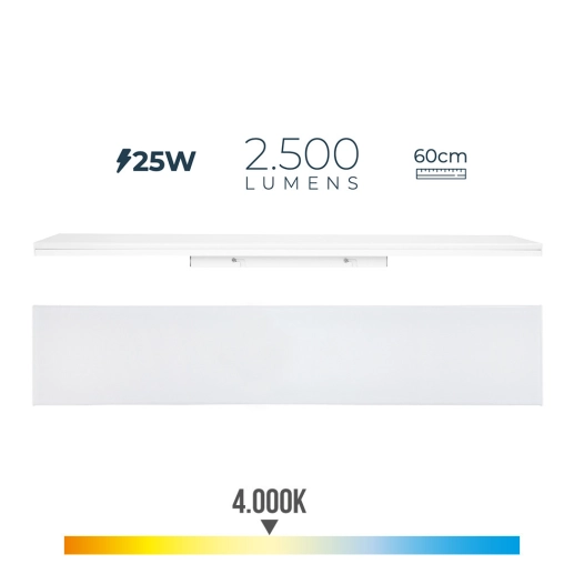 Reglette Led 25w 4000k Lumiere Du Jour 2500lm 12x60x4,5cm Edm