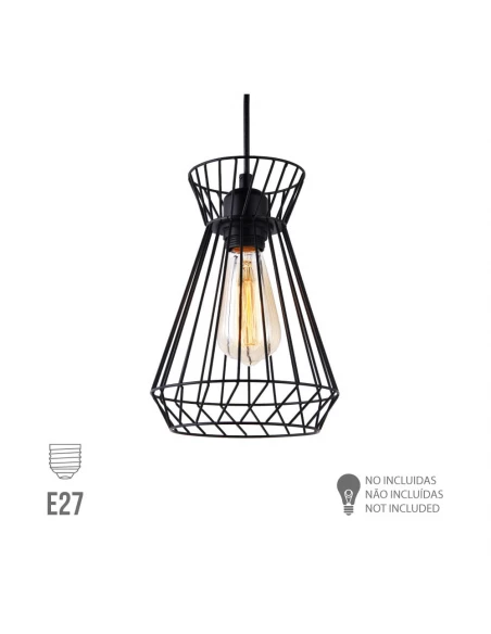 Plafonnier Métallique E27 60w Couleur Noire Ø19x26x130cm Edm