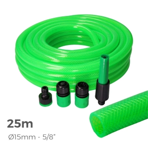 Kit Tuyau D'arrosage Anti-Torsion Ø Intérieur 15mm Ø Extérieur 20mm (5/8'') - Rouleau 25m Avec Accessoires Edm