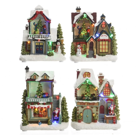 Maison Décor De Noël Lumineuse Led 3xaa 14x9x20cm Modèles Assortis