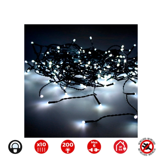 Rideau Lumineux Easy-Connect 2x2m 10 Bandes 200 Led Blanc Froid 30v (USAGE Int. Ext.) Edm Total 3,2w