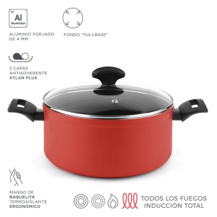 Casserole Maxima + Couvercle Rouge Aluminium 3004 Fagor Ø24x11cm