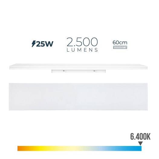 Reglette Led 25w 6400k Lumiere Froide 2500lm 12x60x4,5cm Edm