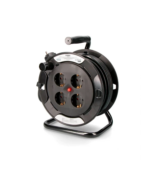 Enrouleur De Câble Professionnel 15m 3x1,5mm 4 Prises T/Tl Avec Protection Thérmique Edm