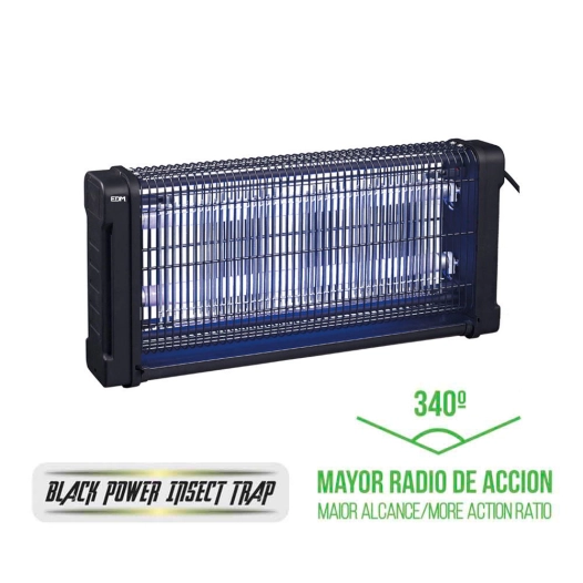 Exterminateur D'insectes Électronique Professionnel 2x10w 340° 43,7x10x26,5cm Couleur Noir Edm