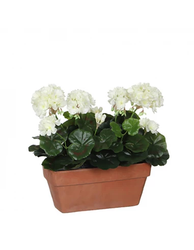 Geranium Pvc Blanc Avec Pot Pour Balcon 29x13x40cm
