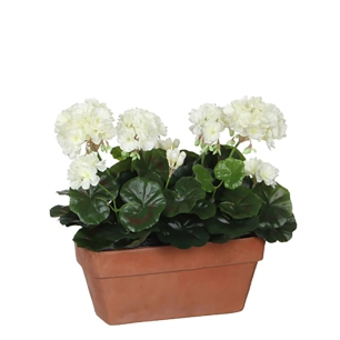 Geranium Pvc Blanc Avec Pot Pour Balcon 29x13x40cm
