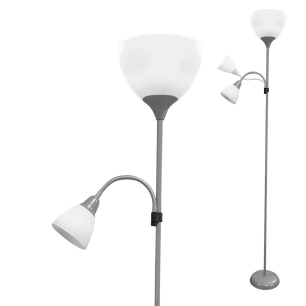 Lampe De Sol Sur Pied Modèle Boston Couleur Argent E27 60w Et Lecteur E14 40w Edm