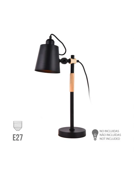 Flexo Vintage Simple. Bois/Métal E27 60w Couleur Noire Ø15x54cm Edm