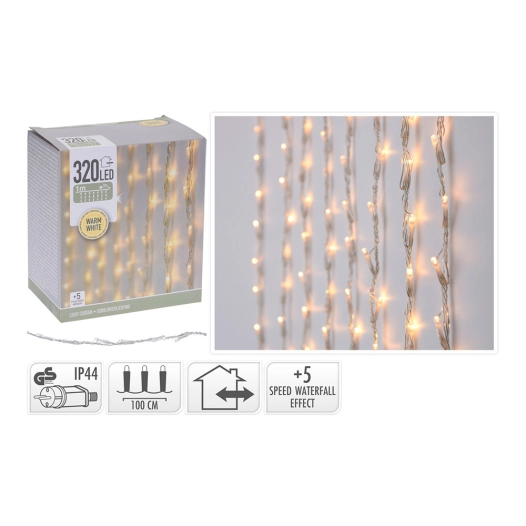 Rideau 320 Leds Blanc Chaud Avec 5 Fonctions 1x2m