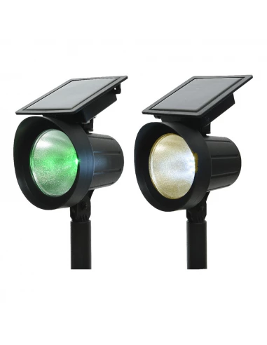 Set De 2 Piquets Projecteur Solaire Led 25lm Lumière Multicolore (8 Couleurs) 11x13x42.5cm