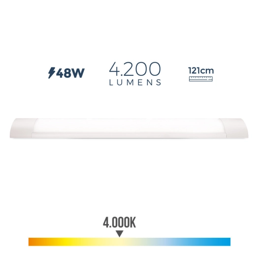 Réglette Électronique Led 48w 4000k Lumière Du Jour 4200lm 12x121x3,1cm Edm