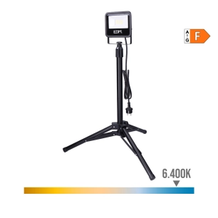 Projecteur Led Avec Trépied 30w 2370lm 6400k Lumière Froide Noire Série Edm