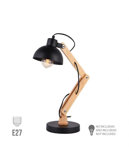 Flexo Vintage De Type Architecte. Bois/Métal E27 60w Couleur Noire Ø16x52cm Edm