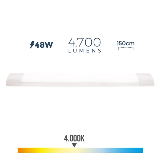 Réglette Électronique Led 48w 4000k Lumière Du Jour 4700lm 12x150x3,1cm Edm