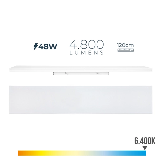 Reglette Led 48w 6400k Lumiere Froide 4800lm 12x120x4,5cm Edm