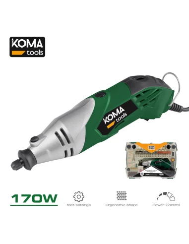 Mini Outil Polyvalent Rotatif 170w + 41 Types D'accessoires (190 Pièces Au Total) 23,5x7cm Koma Tools