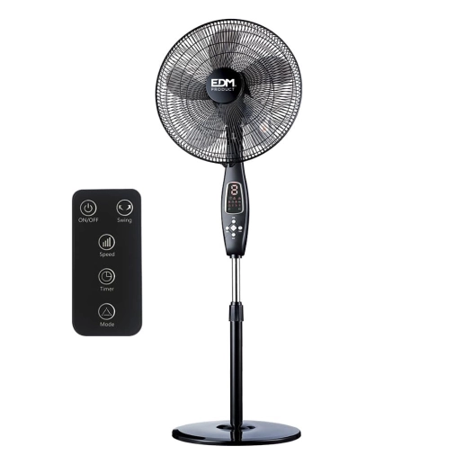 Ventilateur Sur Pied Noir Avec Télécommande Puissance: 60w Pales: Ø40cm Hauteur Réglable 110-130cm Edm