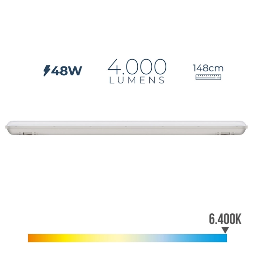 Réglette Étanche Led Ip65 48w 4000lm 6500k Lumière Froide 8.6x148x6.6cm Edm