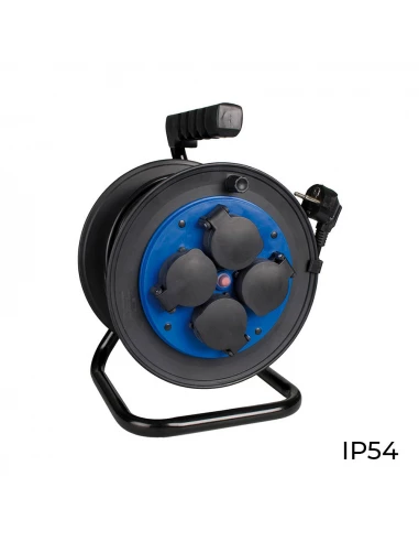 Enroule Cable 25m 3x1,5mm Avec 4 Prises Bipolaires Et T/Tl Ip54 Solera. 7425/1t