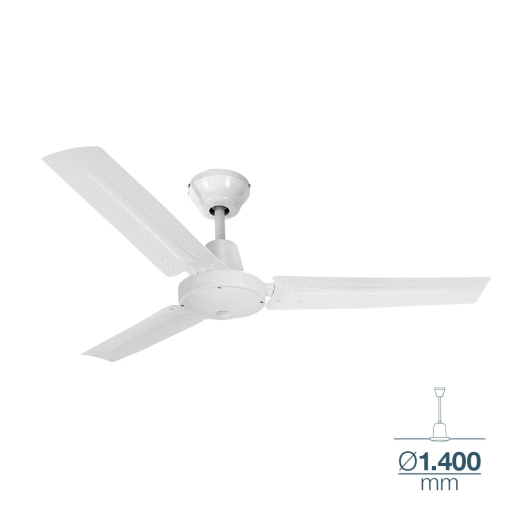 Ventilateur De Plafond Modèle Industriel Blanc Puissance : 60w Pales : Ø140cm Avec Contrôleur Mural Edm