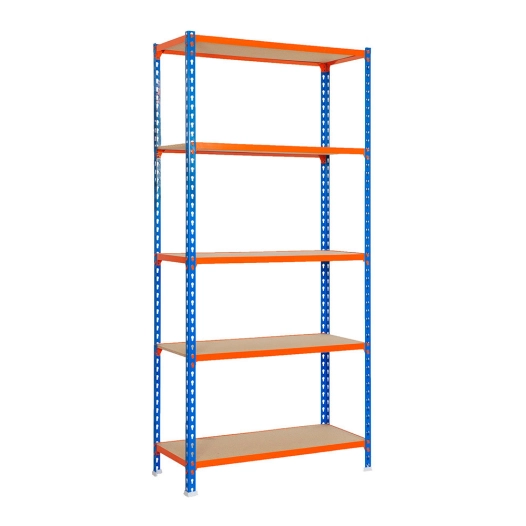 Etagère légère sans vis MADERCLICK 5/400 BLEU/ORANG/BOIS BLEU/ORANGE/BOIS 1800x900x400 - SIMONRACK