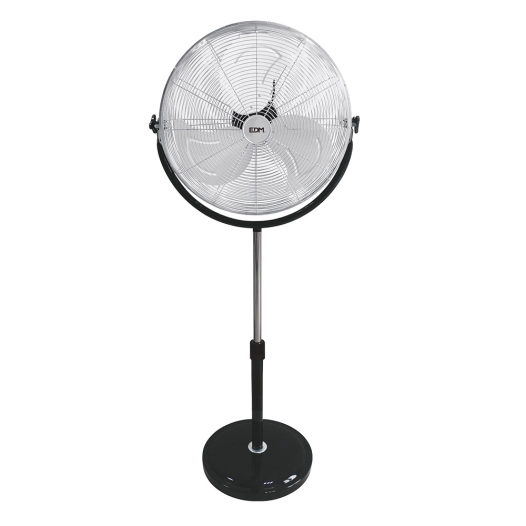 Ventilateur Sur Pied Industriel A Base Circulaire Chrome/Noir Puissance: 120w Pales : Ø50cm Hauteur Reglable 118-148cm Edm