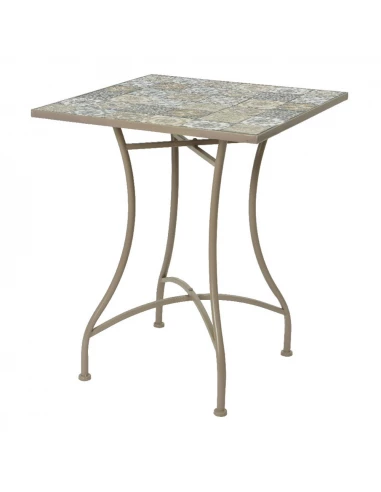 Table Métal/Mosaïque Couleur: Marron 58x58x72cm Modèle Bistro Pour Extérieur