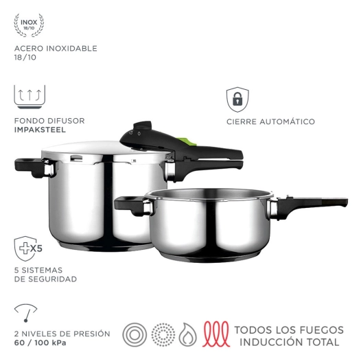 Super Rapide Pot Rapid 4+6 L Inox 18/10 Fagor 4l Ø22x12cm 6l Ø22x17cm