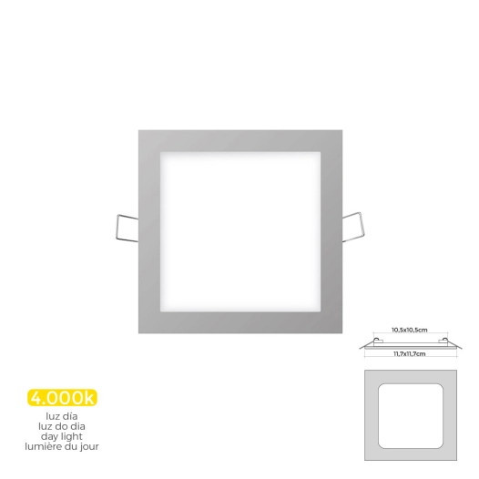 Mini Downlight Led Carré 6w 4000k Lumière Du Jour. Couleur Chrome 11,7x11,7cm Edm