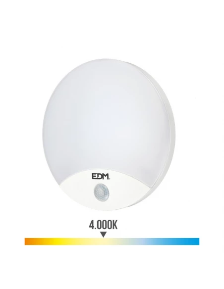 Applique Exterieure Ronde Led 13w 1850lm 4000k Ip54 Ø25x4.9mm Avec Detecteur De Mouvement Edm