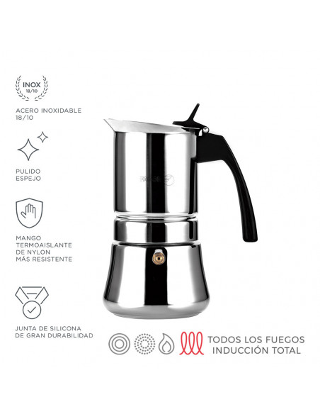 Cafetière Etnica 6 Tasses Fagor Acier Inoxydable 18/10, 6 Tasses - FAGOR