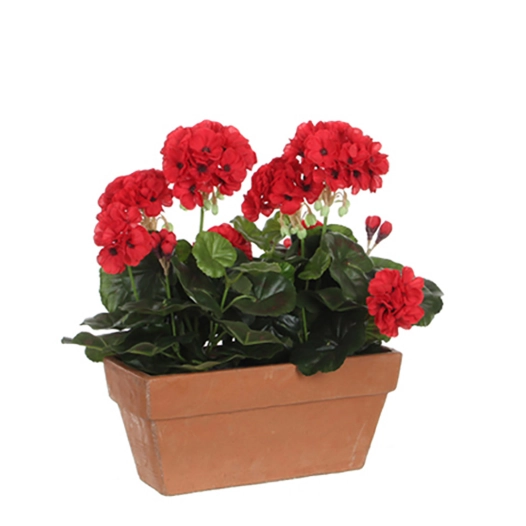 Geranium Pvc Rouge Avec Pot Pour Balcon 29x13x40cm