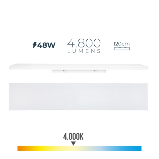 Reglette Led 48w 4000k Lumiere Du Jour 4800lm 12x120x4,5cm Edm