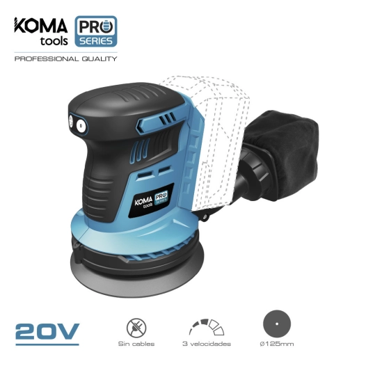 Ponceuse Excentrique 20v (BRUSHLESS Sans Batterie Et Chargeur) 13x30x15cm Koma Tools Pro Series Battery