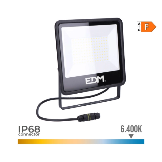 Projecteur Led 100w 8200lm 6400k Lumière Froide Black Séries 24,6x22,8x2,9cm Edm