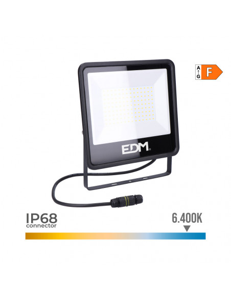 Projecteur Led 100w 8200lm 6400k Lumière Froide Black Séries 24,6x22,8x2,9cm Edm