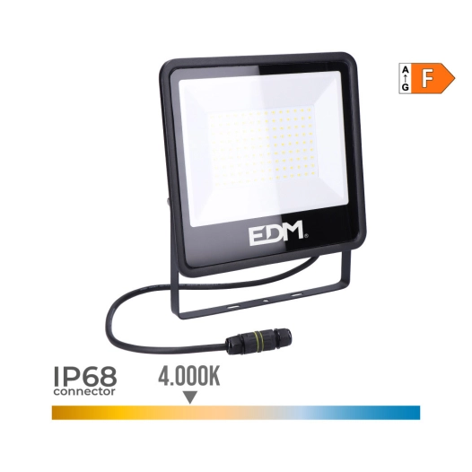 Projecteur Led 100w 8200lm 4000k Lumière Du Jour Black Séries 24,6x22,8x2,9cm Edm