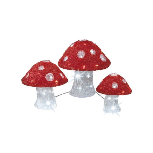 Pack De 3 Figurines Champignon Acrylique Exterieur 25cm/20cm/18cm