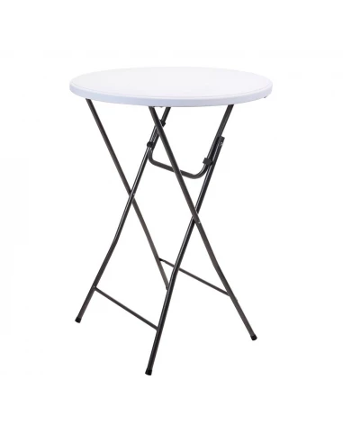 Table De Jardin Ronde. Pliable En Polyéthylène. Couleur: Blanche Ø80x110cm Progarden